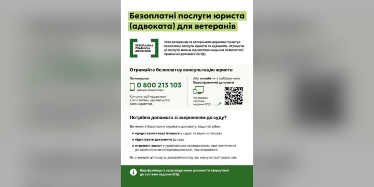 Безкоштовна юридична допомога для ветеранів та їхніх родин