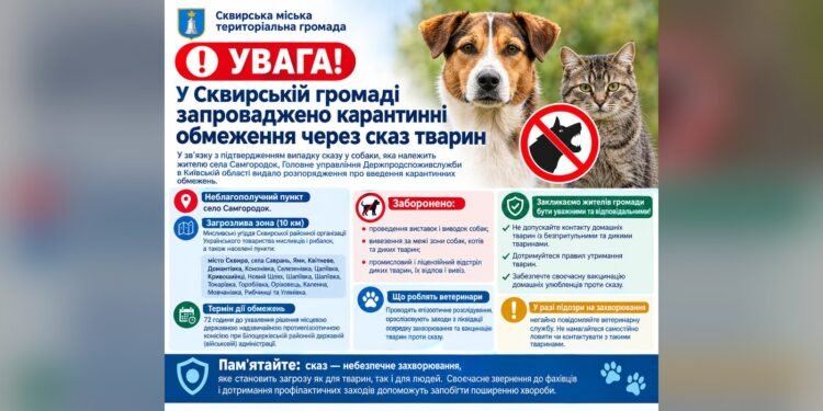 У Сквирській громаді ввели карантин через випадок сказу